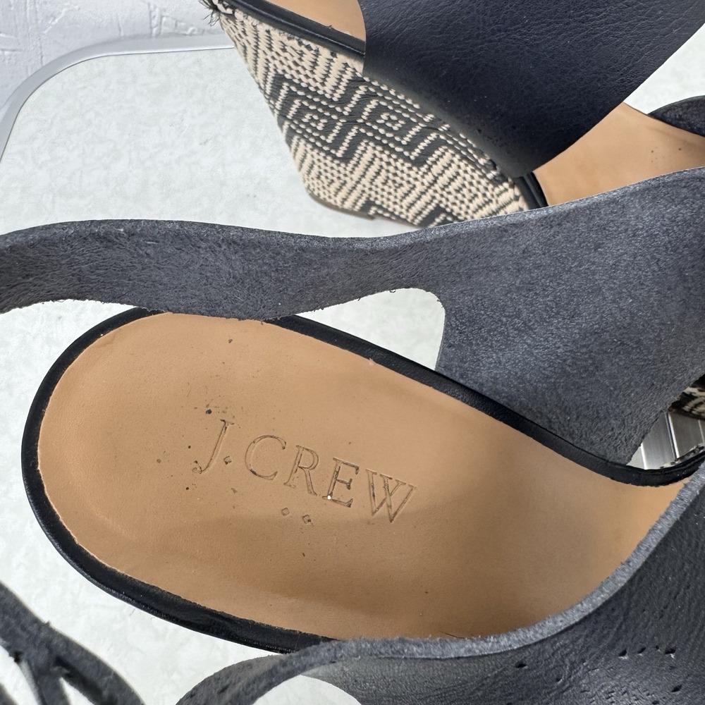 J Crew Woven Wedge Heel Sandal Size 11 Geometric Black Comfort Dressy‎ - Picture 8 of 8